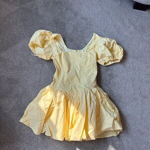 Elegant Yellow Puff Sleeve Mini Dress